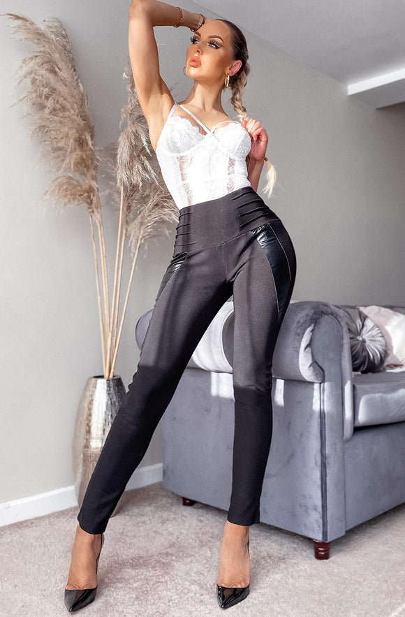 RUBY HIGH WAISTED SIDE LEATHER LOOK PANEL LEGGINGS