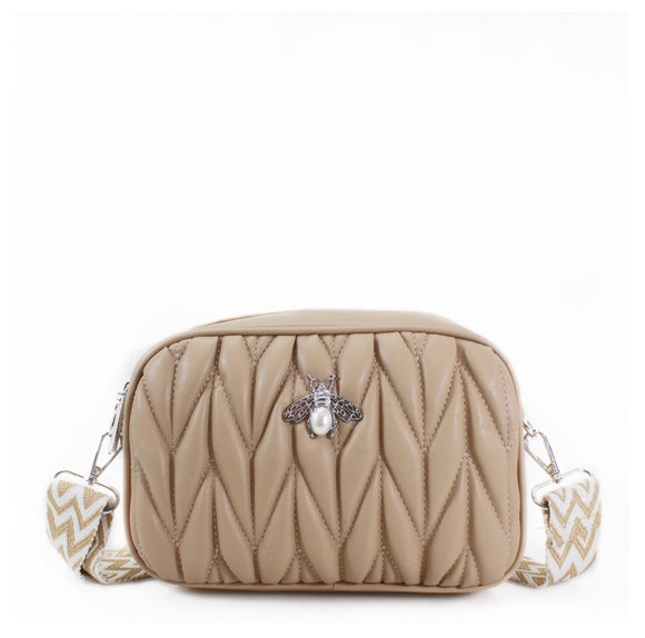 QUILTED PEARL BEE BAG- BEIGE