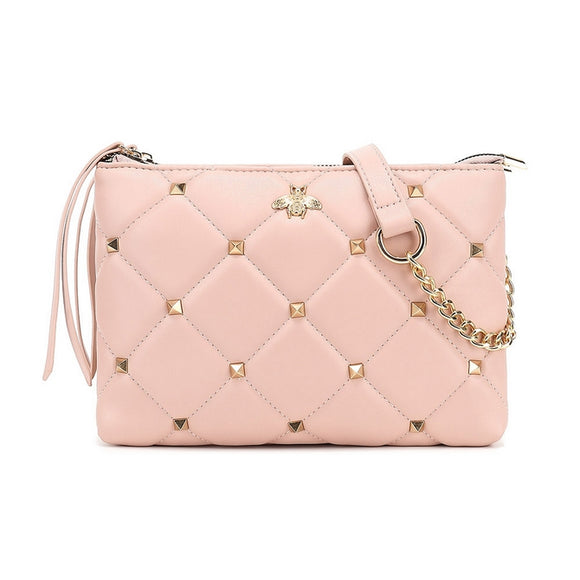 BEE QUILTED STUDDED CROSSBODY BAG- PINK