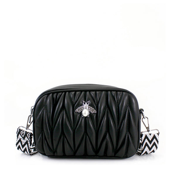 QUILTED PEARL BEE BAG- BLACK