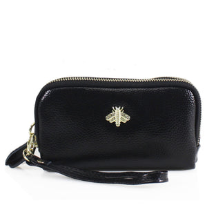 BEE WRISTLET LEATHER PURSE- BLACK