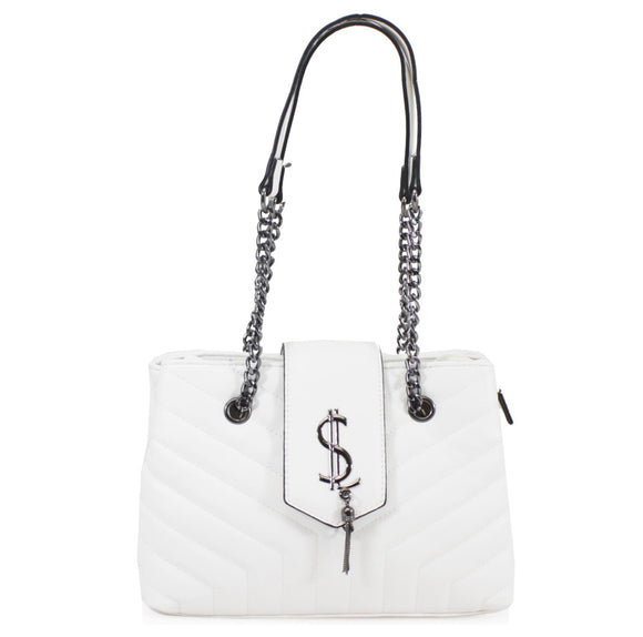 QUILTED $ TASSEL BAG- WHITE