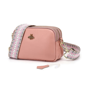 LEATHER TRIPLE POCKET BEE BAG- PINK