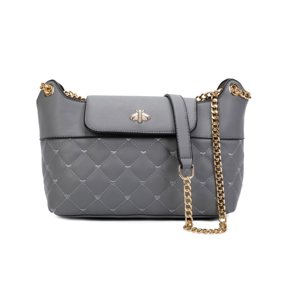 QUILTED HEART BEE BAG- GREY