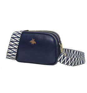 LEATHER TRIPLE POCKET BEE BAG- NAVY BLUE